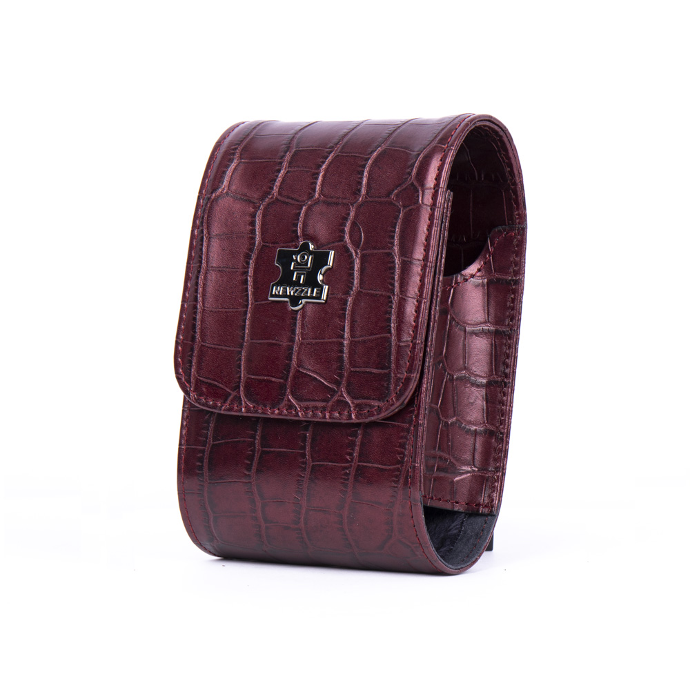 Croco Leather Golf Rangefinder Belt Case - Titanium Burgundy hover